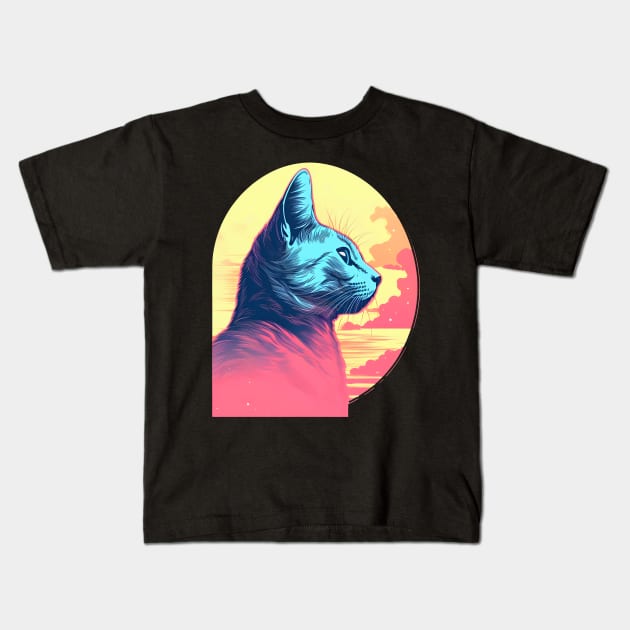 Vintage Vibes: Cat Dad in Pastel Sunset - A Timeless Celebration of Feline Love! Kids T-Shirt by InkInspire